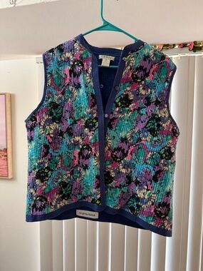 Vintage Orvis Quilted Floral Vest Womens XL Boho Cottagecore Colorful